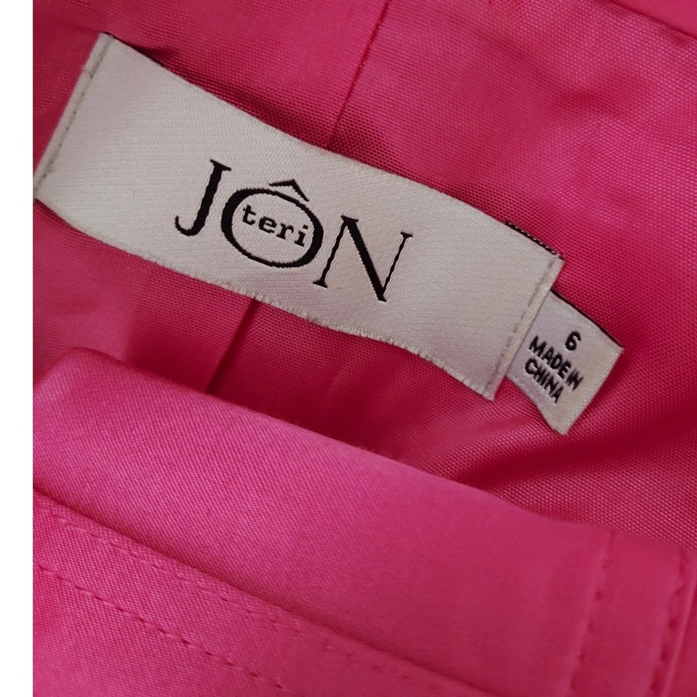 Teri Jon Peplum Jacket Womens 6 Pink Satin Double Breasted 3/4 Sleeve Cropped - Picture 8 of 10
